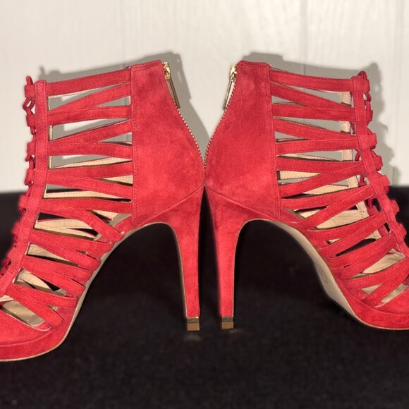 Michael Kors women's bright pink high heel, open toe, bootie shoes, cutouts 7M - Picture 3 of 7